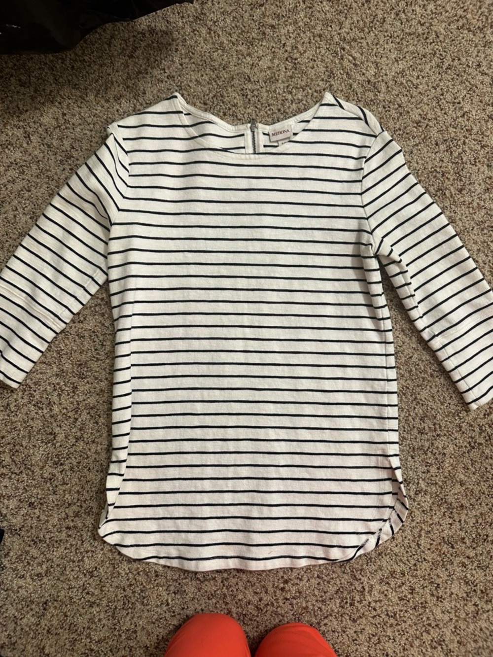 Merona White and Navy Striped Boatneck Tunic Top